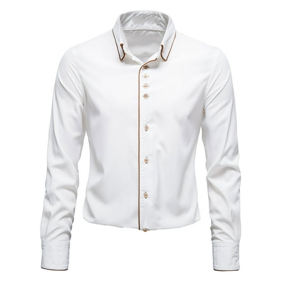 Fesfesfes Blouse Shirt for Men New Long-sleeved Solid Color Casual Lapel Button Button Light Business Shirt Clearance