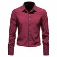 thumbnail image 1 of Fesfesfes Blouse Shirt for Men New Long-sleeved Solid Color Casual Lapel Button Button Light Business Shirt Sale on Clearance, 1 of 6