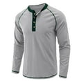 thumbnail image 1 of Fesfesfes Blouse Shirt for Men Pullover Button Long Sleeve Bottoming Shirt Round Neck T-Shirt Top Under $10, 1 of 5