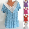thumbnail image 1 of Fesfesfes Blouse Women Fashion Casual Printing Shirts Short Sleeve Tops V Neck Lace Fashion Blouse Cute Spring Tops for Women XL(US:10), 1 of 9