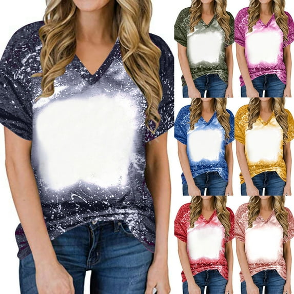 Fesfesfes Blouse Women's Tops Women's Fashion Casual Loose Blouse Tiy-dye Printing V Neck T-Shirt Blouse Print Tee V Neck Tops for Women 2XL(US:12)