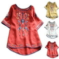 thumbnail image 1 of Fesfesfes Blouse Womens Spring Summer Color Casual Loose Fashion T-Shirt Short Sleeve Round Neck Embroidery Tops Cotton And Linen Blouse Womens T Shirts Casual 3XL(US:14), 1 of 4