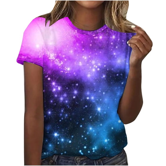 Fesfesfes Blouse for Women's Fashion Printed Short Sleeves Blouse Round Neck Casual Tops Womens Shirts M(US:6)