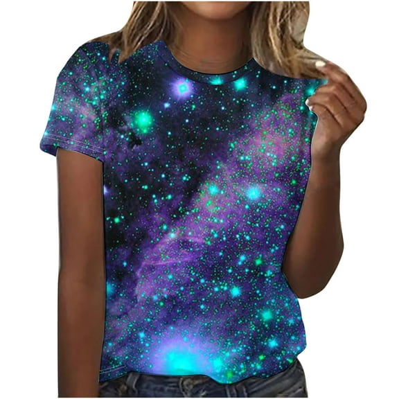 Fesfesfes Blouse for Women's Fashion Printed Short Sleeves Blouse Round Neck Casual Tops Womens Shirts XL(US:10)