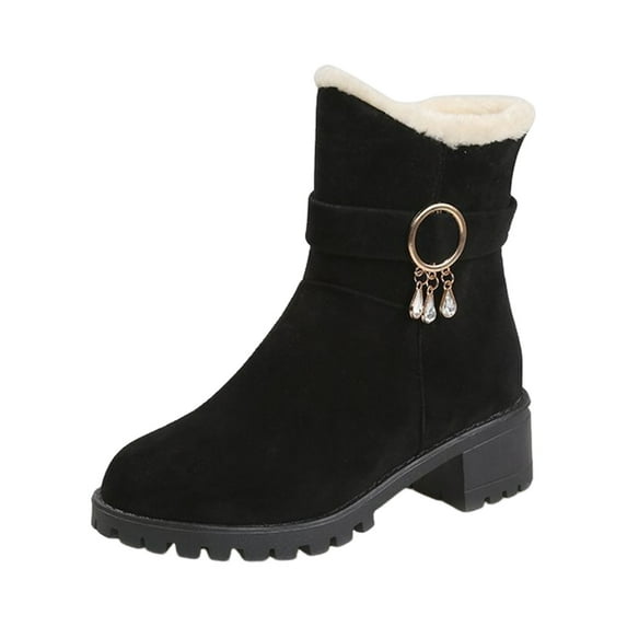 Fesfesfes Booties For Women Low Heel Solid Color Shoes Casual Warm Winter Ankle Boots 36(US:5.5)