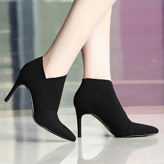 Fesfesfes Boots Women Winter Heels Super High-heeled Single Pointed Toe Heels Boots 8(39)