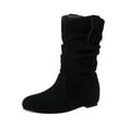 thumbnail image 1 of Fesfesfes Boots for Teen Girls Winter Elevated Wedge Heel Boots Mid Heel Wide Calf Boots Faux-Leather Shoes Slip On Boots 4.5(35), 1 of 5
