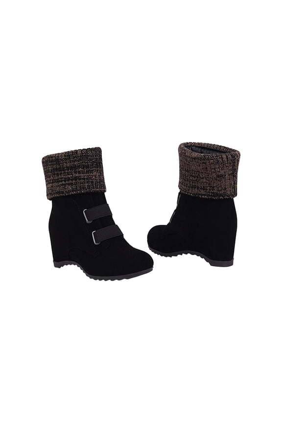 Boots for Women Large Season Winter Bow Shaped Elevated Wedge Heel Mid Heel Wide Mouth Wool Tube Snow Boots 36(US:5.5)