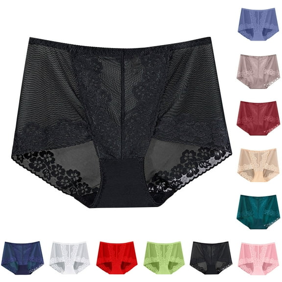 Fesfesfes Boxer Shorts For Women Solid Color High Waisted Mesh Breathable And Lace Hollow Underwear Panties