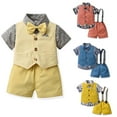 thumbnail image 1 of Fesfesfes Boy Outfits Boys Short Sleeve Printing&Strap Shorts&Vest Three-piece Set,Photography Performance Set 2-3 Years, 1 of 9