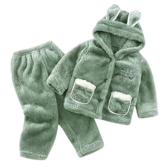 Fesfesfes Boy and Girls Winter Outfits Size Childrens Flannel Sleepwear Set Long Pants Thickened Home Clothes Set