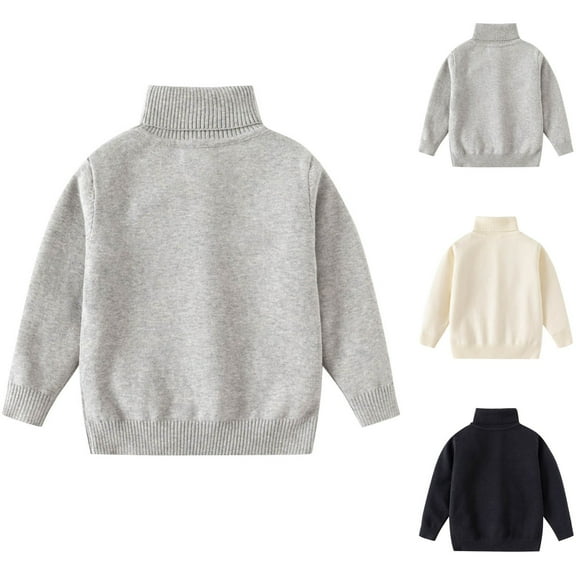Fesfesfes Boys Clothes Solid Color Sweater Casual Warm Knitted Sweater Double-layer Knitted Turtleneck Sweater Mock Neck Sweater