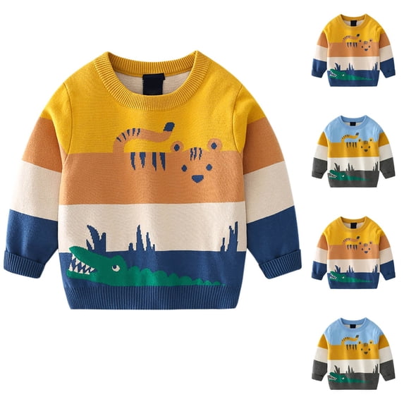 Fesfesfes Boys Cream Sweater Fashionable Casual Warm Knit Sweater Double Layer Thread Pullover Sweater