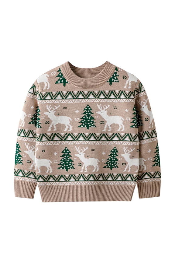 Boys Fleece Sweater Childrens Christmas Deer Pullover Sweater Childrens Sweater Crewneck Base Knit Sweater