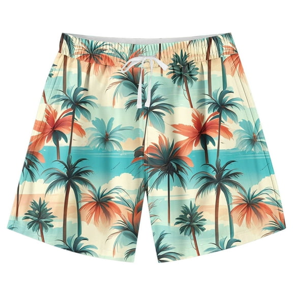 Fesfesfes Boys and Girls' Casual Printed Summer Shorts Adjustable Waist Beach Swim Shorts for Kids,Comfortable Playwear for Pool,Vacation(Light Blue#2,9-10 Years)