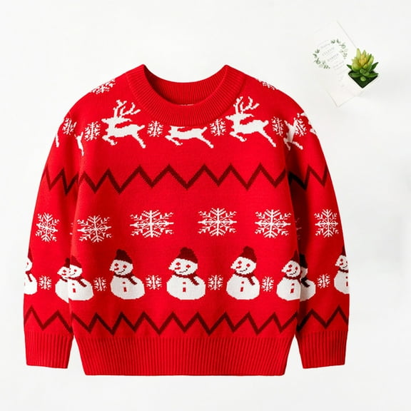 Fesfesfes Boys Girls Sweater Long Sleeve Knitwear Kids Christmas Pattern Sweater Crewneck Pullover Sweater for Kid
