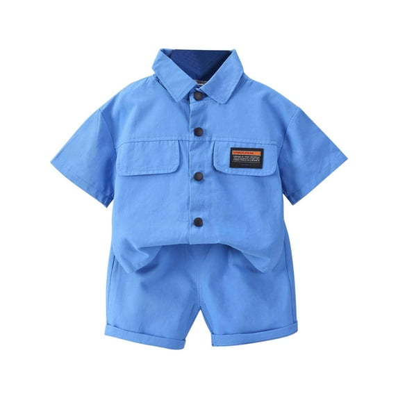 Fesfesfes Boys Hawaiian Outfit Summer Toddler Kids Baby Boys' Set Casual Solid Shirt Short Sleeve Shorts Suit 12-18 Months