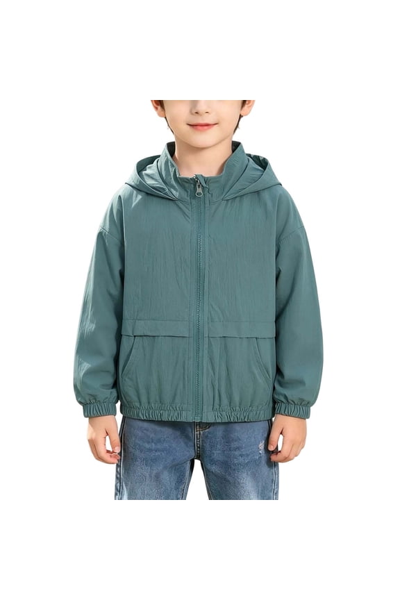 Boys Hooded Zip-Up Jacket Relaxed Fit Long Sleeve Windbreaker with Pockets, Casual Spring Fall Outdoor Coat for Kids Ages 4-13 Years