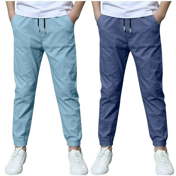 Fesfesfes Boys' Jogger Pants Solid Color Tapered Leg with Ankle Cuffs Elastic Drawstring Waist Sweatpants Sports Outdoor 2PC Clothes(Light Blue#1,5 Years)