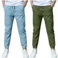 thumbnail image 1 of Fesfesfes Boys' Jogger Pants Solid Color Tapered Leg with Ankle Cuffs Elastic Drawstring Waist Sweatpants Sports Outdoor 2PC Clothes(Light Blue,11 Years), 1 of 8