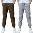 thumbnail image 1 of Fesfesfes Boys' Jogger Pants Solid Color Tapered Leg with Ankle Cuffs Elastic Drawstring Waist Sweatpants Sports Outdoor 2PC Clothes(Gray#2,5 Years), 1 of 8