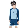 thumbnail image 1 of Fesfesfes Boys Long Sleeve Rash Guard Two Piece Swimwear Set UV Protection Quick Dry Swim Suit for Kids Beach Pool Play Comfortable Active Wear Modest Swim Outfit(Blue,4-5 Years), 1 of 7