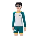 thumbnail image 1 of Fesfesfes Boys Long Sleeve Rash Guard Two Piece Swimwear Set UV Protection Quick Dry Swim Suit for Kids Beach Pool Play Comfortable Active Wear Modest Swim Outfit(Yellow,4-5 Years), 1 of 8
