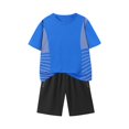 thumbnail image 1 of Fesfesfes Boys' Sports Suit Summer Outfit Comfortable Short Sleeve Top and Stretch Shorts Casual 2Pcs Play Clothes for Active Kids(Blue,11 Years), 1 of 6