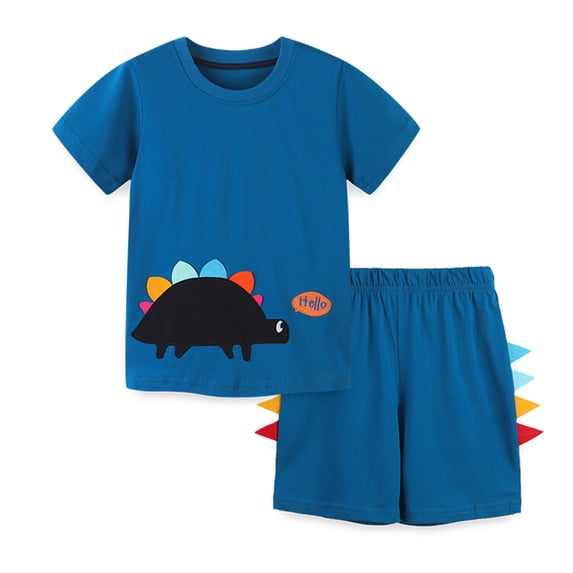 Fesfesfes Boys Summer Embroidered Stickers Short Sleeve Top Shorts Set