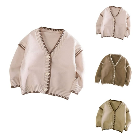 Fesfesfes Boys Sweaters Girls Knitted Cardigan Sweater V-neck Jacket Striped Long Sleeve Top