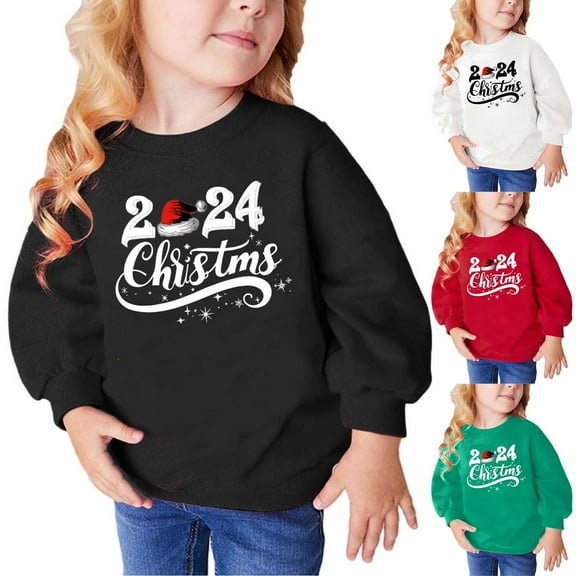 Fesfesfes Boys Sweatshirts Size 8-10 Winter Christmas Letter Print Long-sleeved Sweatshirt For Girls And Boys