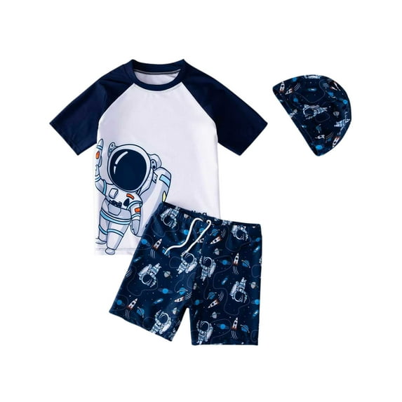 Fesfesfes Boys Swimsuits Two Piece Swimsuit Short Sleeve Tops Bathing-Suits Round Neck Trunk Shorts Sets