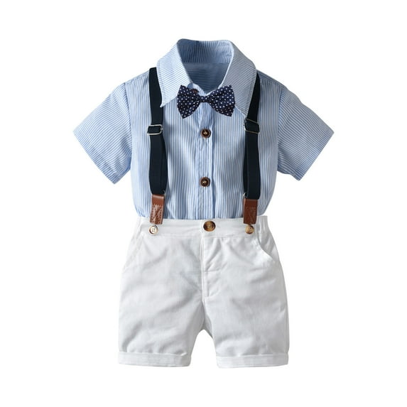 Fesfesfes Boys Two Piece Outfits Size 10-12 Boys Gentlemen's Clothing Summer Short Sleeve Top Bib Shorts Tie Three-piece Set 4-5 Years