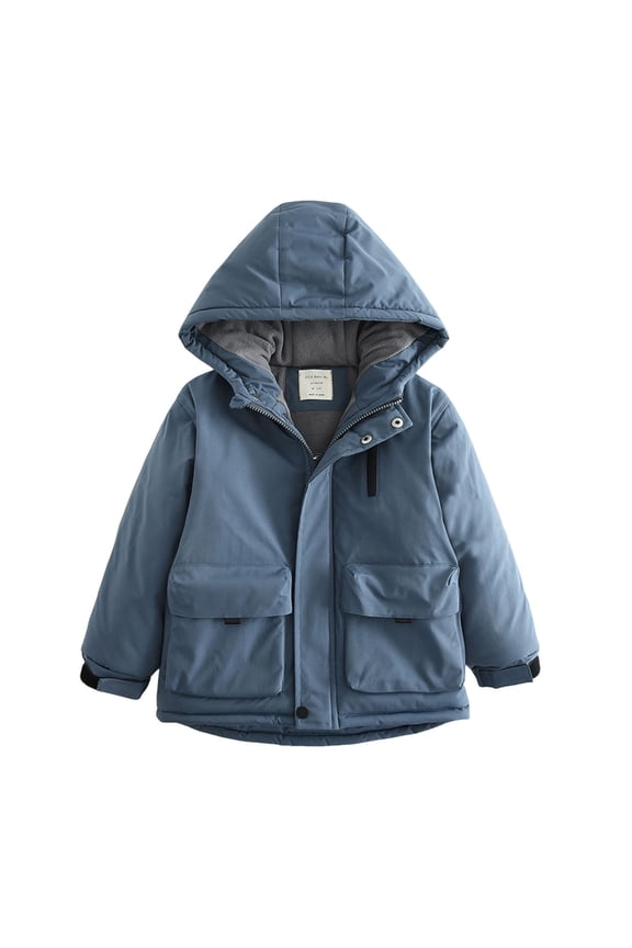 Boys Winter Hooded Jacket Warm Fleece Lined Windproof Rainproof Parka Coat with Large Pockets Thick Outerwear for Kids Cold Weather Outdoor Activities(Blue,3-4 Years)