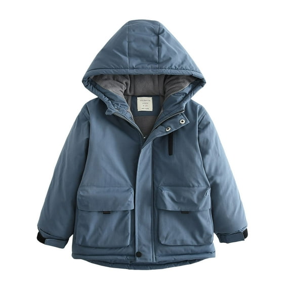 Fesfesfes Boys Winter Hooded Jacket Warm Fleece Lined Windproof Rainproof Parka Coat with Large Pockets Thick Outerwear for Kids Cold Weather Outdoor Activities(Blue,12-13 Years)