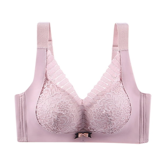 Fesfesfes Bras for Women Hollow Lace Patchwork Bras Solid Color Side Stowed No Underwire Bras Back Four Rows Of Buckles Gather Push Up Everday Underwear Bras