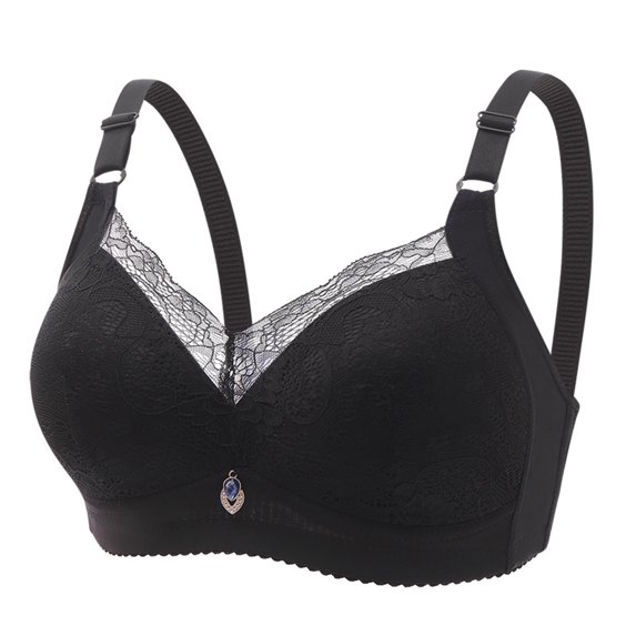 Fesfesfes Bras for Women Solid Color Mesh Lace Patchwork Bras No Underwire Side Stowed Bras Zircon Metal Pendant Gather Push Up Bras Underwear