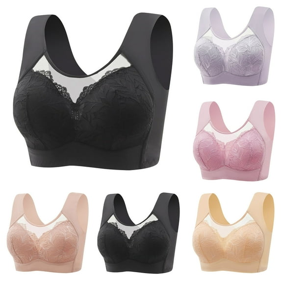 Fesfesfes Bras for Women Wireless Mesh Splicing Bras Plus Size Underwear Bralette Bras Everyday Bra