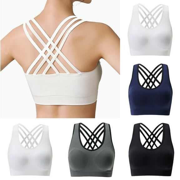 Fesfesfes Bras for Women Wireless New Cross Back Yoga Sports Bra Running Fitness No Steel Ring Shockproof Sports Bras