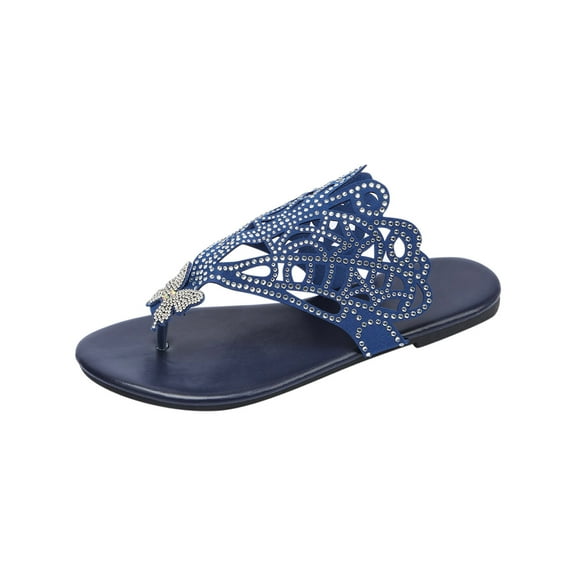 Fesfesfes Breathable Women's Spring Summer Flat Slippers Round Toe Comfortable House Shoes with Non-Slip Sole for Daily Wear Beach Walking(Blue#2,US 6)