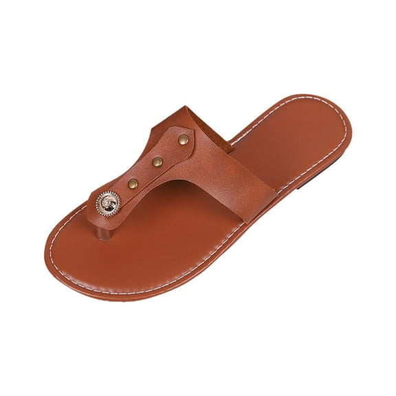 Fesfesfes Breathable Women's Spring Summer Flat Slippers Round Toe Comfortable House Shoes with Non-Slip Sole for Daily Wear Beach Walking(Brown#1,US 7)