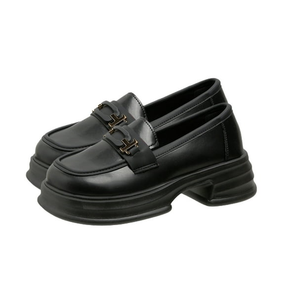 Fesfesfes British Style Small Faux-Leather Shoes For Women 2023 Spring New Thick-Soled Platform Loafers Retro Foolproof Shoes Tall Boots 5.5(36)