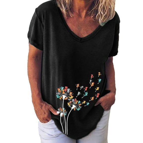 Fesfesfes Business Casual Tops for Women Fashion Woman V Neck Printing T Shirt Blouse Tops Sweatshirt Tee Shirts Womens 10(XL)