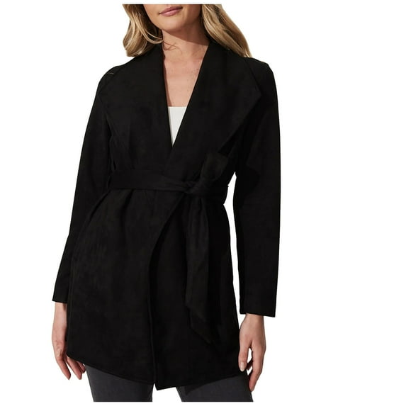 Fesfesfes Cardigan for Women Casual Belt Long Sleeve Turn-down Collar Cardigan Tops Under $10