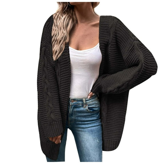 Fesfesfes Cardigan for Women Knitted Long Hemp Pattern Cardigan Sweater Coat On Sale