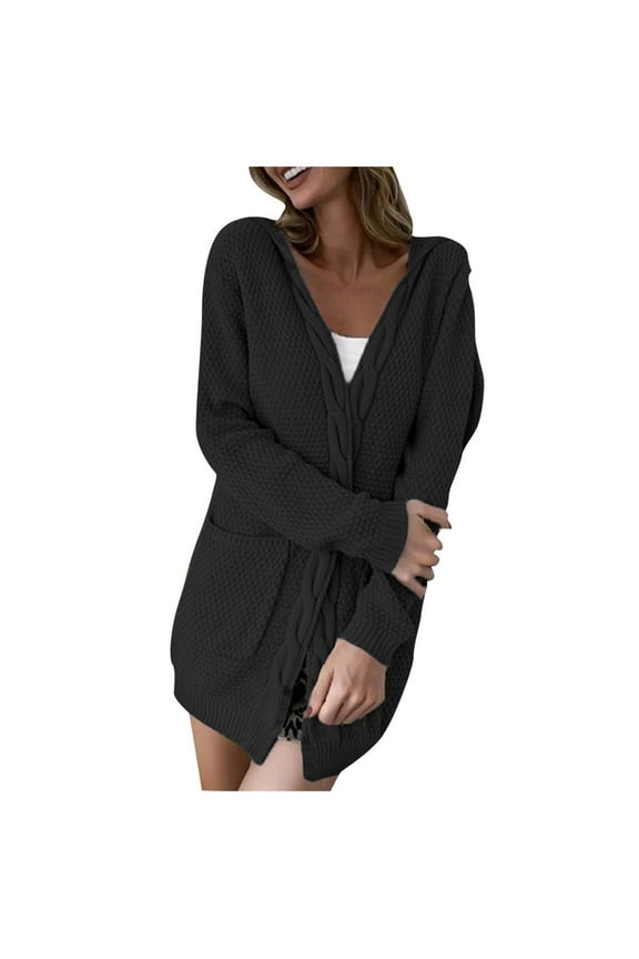 Cardigan for Women Solid Color Cardigan Wool Sweater Pocket Recreational Long Sleeve Tops