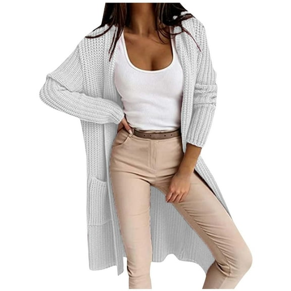 Fesfesfes Cardigan for Women Solid Color Cardigan Wool Sweater Pocket Recreational Long Sleeve Tops