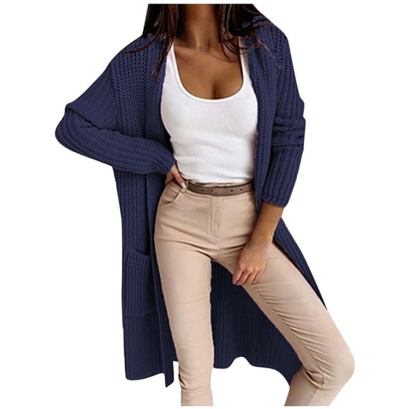Fesfesfes Cardigan for Women Solid Color Cardigan Wool Sweater Pocket Recreational Long Sleeve Tops Sale Items