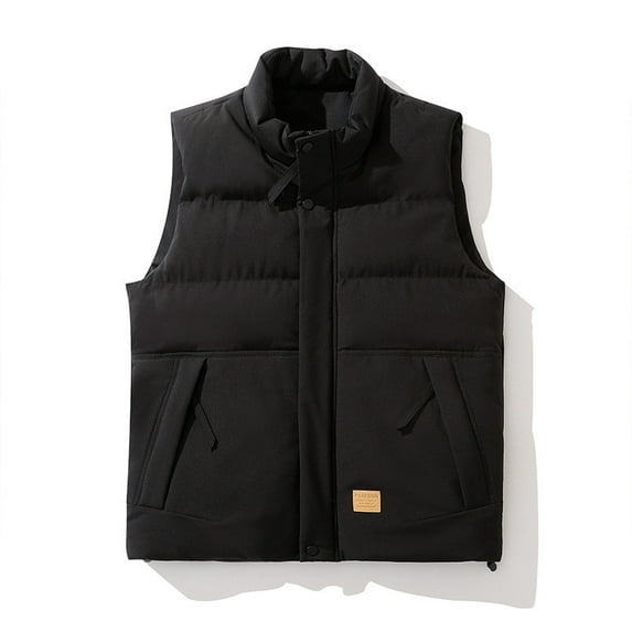 Fesfesfes Casual Fashion New Men's Down Padded Vest Color Block Mock Neck Sleeveless Vest Casual Winter Warm Outwear Jackets Sale Clearance