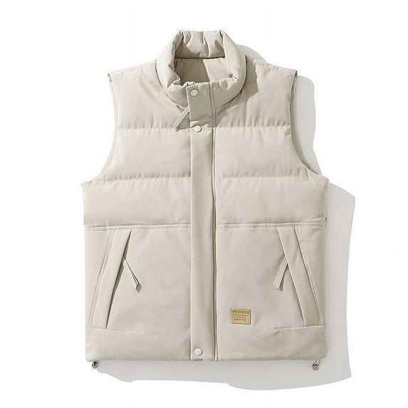 Fesfesfes Casual Fashion New Men's Down Padded Vest Color Block Mock Neck Sleeveless Vest Casual Winter Warm Outwear Jackets Under $10